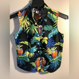 NWOT Puanani Tropical Macaw Parrot Sleeveless Shirt 100% Cotton Size S